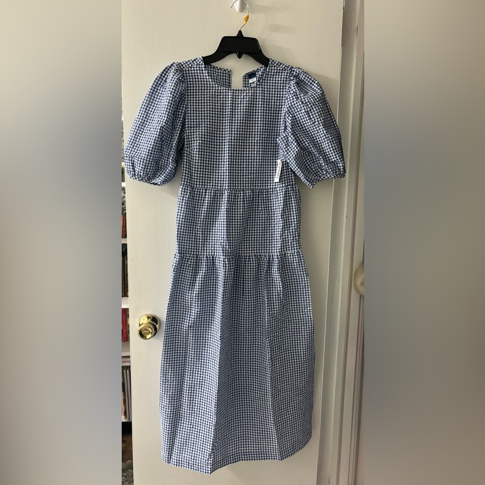 Blue Gingham Puff Sleeve Dress